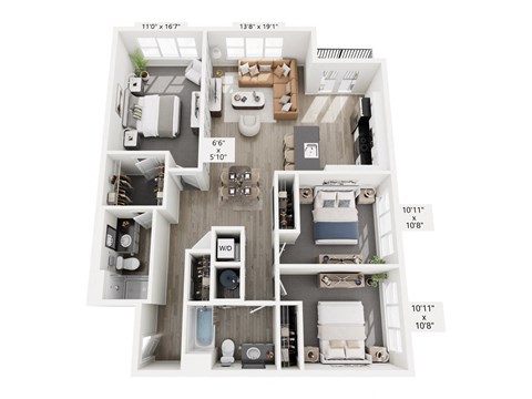 Floor plan for 3 beds, 2 baths, 1366 sqft